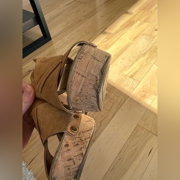 Franco Sarto chestnut brown suede L-Kicks cork platform sandal shoes size 8 - Picture 10 of 15
